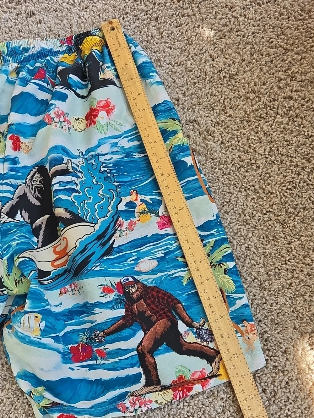 Boys Swim Trunks Hawaiian Island With Sasquatch Bigfoot Pattern Size Large